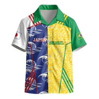 Custom Brazil and Japan Football 2026 Kid Hawaiian Shirt Selecao Samurai Blue Together