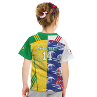 Custom Brazil and Japan Football 2026 Kid T Shirt Selecao Samurai Blue Together