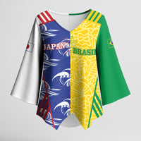 Custom Brazil and Japan Football 2026 Kimono Sleeve Blouse Selecao Samurai Blue Together