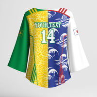 Custom Brazil and Japan Football 2026 Kimono Sleeve Blouse Selecao Samurai Blue Together