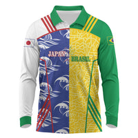 Custom Brazil and Japan Football 2026 Long Sleeve Polo Shirt Selecao Samurai Blue Together