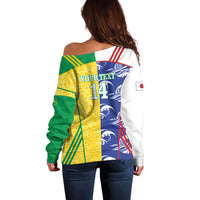 Custom Brazil and Japan Football 2026 Off Shoulder Sweater Selecao Samurai Blue Together