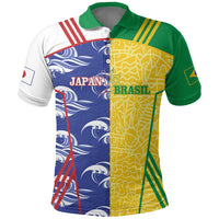 Custom Brazil and Japan Football 2026 Polo Shirt Selecao Samurai Blue Together