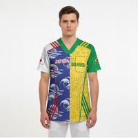 Custom Brazil and Japan Football 2026 Scrub Top Selecao Samurai Blue Together
