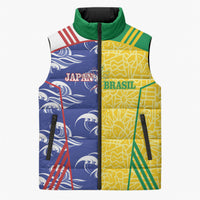 Custom Brazil and Japan Football 2026 Sleeveless Puffer Jacket Selecao Samurai Blue Together