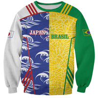 Custom Brazil and Japan Football 2026 Sweatshirt Selecao Samurai Blue Together