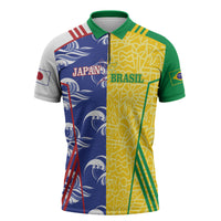Custom Brazil and Japan Football 2026 Zipper Polo Shirt Selecao Samurai Blue Together