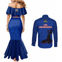 haiti-football-couples-matching-mermaid-dress-and-long-sleeve-button-shirts-les-grenadieres-2023-world-cup-blue-version