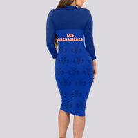 Haiti Football Long Sleeve Bodycon Dress Les Grenadieres 2023 World Cup Blue Version - Wonder Print Shop