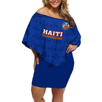Haiti Football Off Shoulder Short Dress Les Grenadieres 2023 World Cup Blue Version - Wonder Print Shop