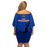 Haiti Football Off Shoulder Short Dress Les Grenadieres 2023 World Cup Blue Version - Wonder Print Shop