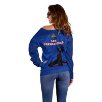 Haiti Football Off Shoulder Sweater Les Grenadieres 2023 World Cup Blue Version - Wonder Print Shop