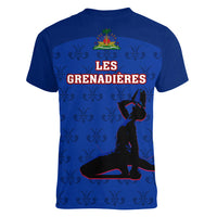 Haiti Football Women V Neck T Shirt Les Grenadieres 2023 World Cup Blue Version - Wonder Print Shop