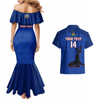 Custom Haiti Football Couples Matching Mermaid Dress And Hawaiian Shirt Les Grenadieres 2023 World Cup Blue Version - Wonder Print Shop