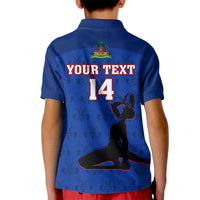 Custom Haiti Football Kid Polo Shirt Les Grenadieres 2023 World Cup Blue Version - Wonder Print Shop