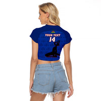Custom Haiti Football Raglan Cropped T Shirt Les Grenadieres 2023 World Cup Blue Version - Wonder Print Shop