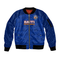 Custom Haiti Football Sleeve Zip Bomber Jacket Les Grenadieres 2023 World Cup Blue Version - Wonder Print Shop