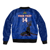 Custom Haiti Football Sleeve Zip Bomber Jacket Les Grenadieres 2023 World Cup Blue Version - Wonder Print Shop