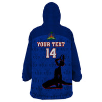 Custom Haiti Football Wearable Blanket Hoodie Les Grenadieres 2023 World Cup Blue Version - Wonder Print Shop