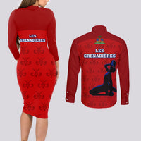 Haiti Football Couples Matching Long Sleeve Bodycon Dress and Long Sleeve Button Shirts Les Grenadieres 2023 World Cup Red Version - Wonder Print Shop