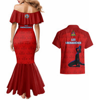 Haiti Football Couples Matching Mermaid Dress And Hawaiian Shirt Les Grenadieres 2023 World Cup Red Version - Wonder Print Shop