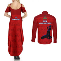 Haiti Football Couples Matching Summer Maxi Dress and Long Sleeve Button Shirts Les Grenadieres 2023 World Cup Red Version - Wonder Print Shop