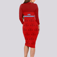 Haiti Football Long Sleeve Bodycon Dress Les Grenadieres 2023 World Cup Red Version - Wonder Print Shop