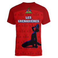 Haiti Football Women V Neck T Shirt Les Grenadieres 2023 World Cup Red Version - Wonder Print Shop