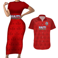 Custom Haiti Football Couples Matching Short Sleeve Bodycon Dress and Hawaiian Shirt Les Grenadieres 2023 World Cup Red Version - Wonder Print Shop