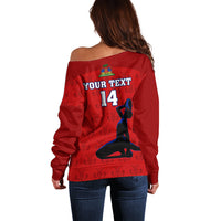 Custom Haiti Football Off Shoulder Sweater Les Grenadieres 2023 World Cup Red Version - Wonder Print Shop