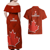 Canada Soccer Couples Matching Off Shoulder Maxi Dress and Hawaiian Shirt Go Canucks Maple Leaf 2023 World Cup - Wonder Print Shop