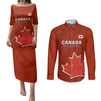 Canada Soccer Couples Matching Puletasi Dress and Long Sleeve Button Shirts Go Canucks Maple Leaf 2023 World Cup - Wonder Print Shop