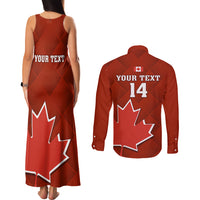 Custom Canada Soccer Couples Matching Tank Maxi Dress and Long Sleeve Button Shirts Go Canucks Maple Leaf 2023 World Cup - Wonder Print Shop