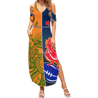 Custom France And Australia Rugby Summer Maxi Dress 2023 World Cup Le Bleus Wallabies Together - Wonder Print Shop