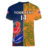 Custom France And Australia Rugby Women V Neck T Shirt 2023 World Cup Le Bleus Wallabies Together - Wonder Print Shop