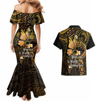Polynesia Suicide Prevention Awareness Couples Matching Mermaid Dress and Hawaiian Shirt Your Life Is Worth Living For Polynesian Purple Pattern - Wonder Print Shop