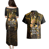 Polynesia Suicide Prevention Awareness Couples Matching Puletasi Dress and Hawaiian Shirt Your Life Is Worth Living For Polynesian Purple Pattern - Wonder Print Shop