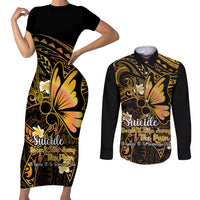 Polynesia Suicide Prevention Awareness Couples Matching Short Sleeve Bodycon Dress and Long Sleeve Button Shirts Your Life Is Worth Living For Polynesian Purple Pattern - Wonder Print Shop