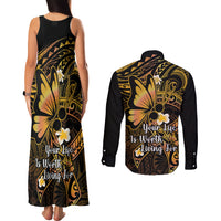 Polynesia Suicide Prevention Awareness Couples Matching Tank Maxi Dress and Long Sleeve Button Shirts Your Life Is Worth Living For Polynesian Purple Pattern - Wonder Print Shop
