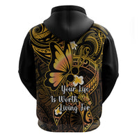 Polynesia Suicide Prevention Awareness Hoodie Your Life Is Worth Living For Polynesian Purple Pattern - Wonder Print Shop