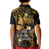 Polynesia Suicide Prevention Awareness Kid Polo Shirt Your Life Is Worth Living For Polynesian Purple Pattern - Wonder Print Shop