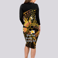 Polynesia Suicide Prevention Awareness Long Sleeve Bodycon Dress Your Life Is Worth Living For Polynesian Purple Pattern - Wonder Print Shop