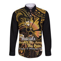 Polynesia Suicide Prevention Awareness Long Sleeve Button Shirt Your Life Is Worth Living For Polynesian Purple Pattern - Wonder Print Shop