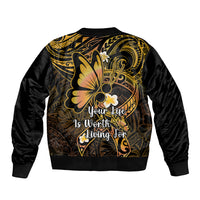 Polynesia Suicide Prevention Awareness Sleeve Zip Bomber Jacket Your Life Is Worth Living For Polynesian Purple Pattern - Wonder Print Shop