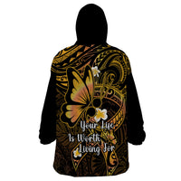 Polynesia Suicide Prevention Awareness Wearable Blanket Hoodie Your Life Is Worth Living For Polynesian Purple Pattern - Wonder Print Shop