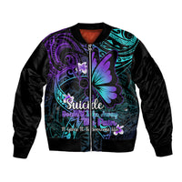 Polynesia Suicide Prevention Awareness Bomber Jacket Your Life Is Worth Living For Polynesian Blue Pattern - Wonder Print Shop