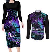 Polynesia Suicide Prevention Awareness Couples Matching Long Sleeve Bodycon Dress and Long Sleeve Button Shirts Your Life Is Worth Living For Polynesian Blue Pattern - Wonder Print Shop