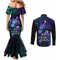 polynesia-suicide-prevention-awareness-couples-matching-mermaid-dress-and-long-sleeve-button-shirts-your-life-is-worth-living-for-polynesian-blue-pattern