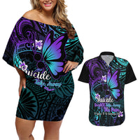 Polynesia Suicide Prevention Awareness Couples Matching Off Shoulder Short Dress and Hawaiian Shirt Your Life Is Worth Living For Polynesian Blue Pattern - Wonder Print Shop