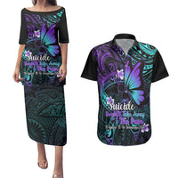 Polynesia Suicide Prevention Awareness Couples Matching Puletasi Dress and Hawaiian Shirt Your Life Is Worth Living For Polynesian Blue Pattern - Wonder Print Shop